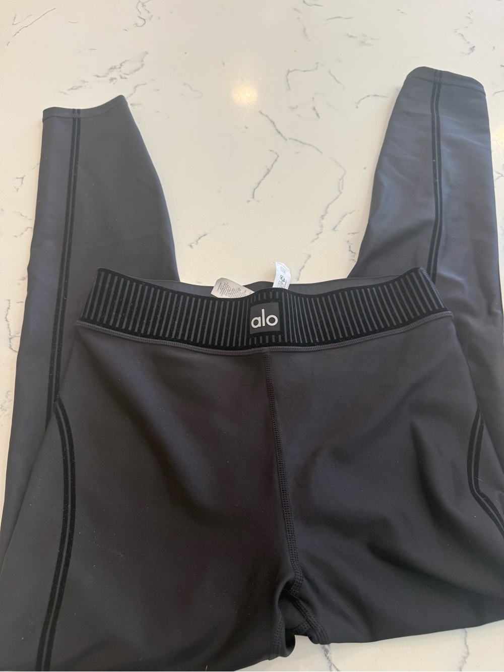 ALO Yoga Black High-Rise Ribbed-Waist Performance Leggings